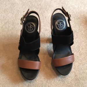 Jessica Simpson high heeled platform sandals.